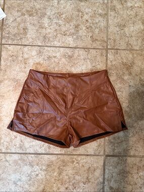 Women's Faux Leather High-Waist Shorts - Brown